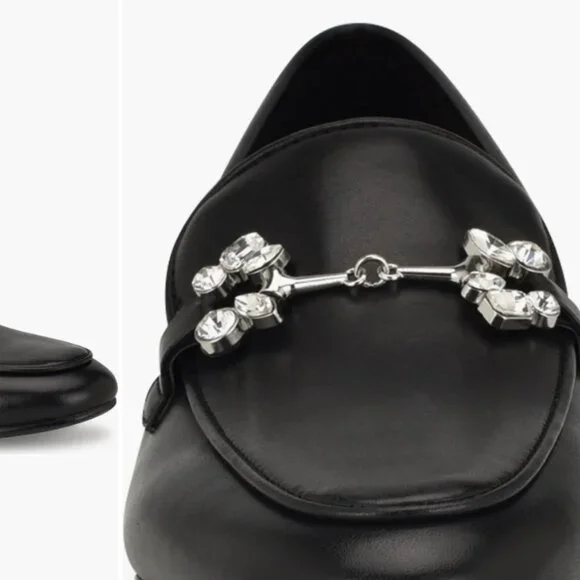 Nine West Women's Black Base Crystal Embellished Bit Slip-on Loafer Size 8M - Picture 2 of 7